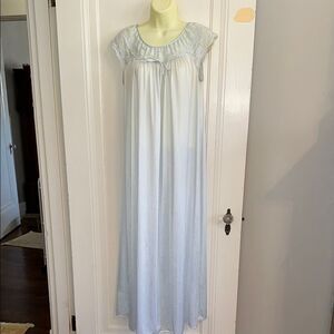 Vintage Gilead light baby blue long nylon cap sleeve nightgown with lace at neck